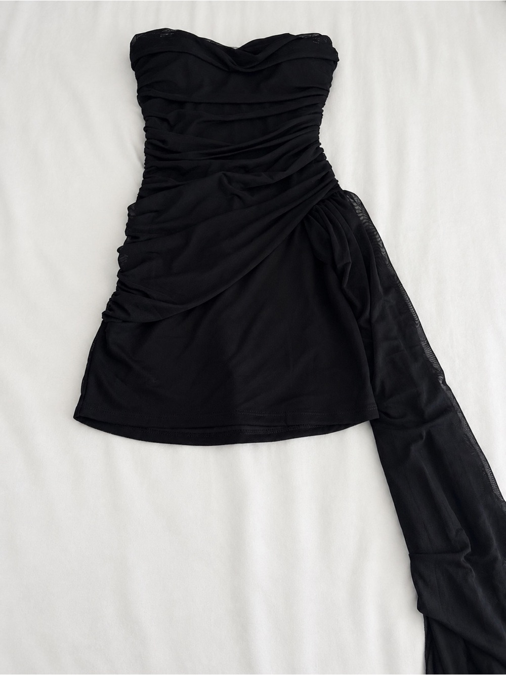Ruched Strapless Mini Skirt in Black